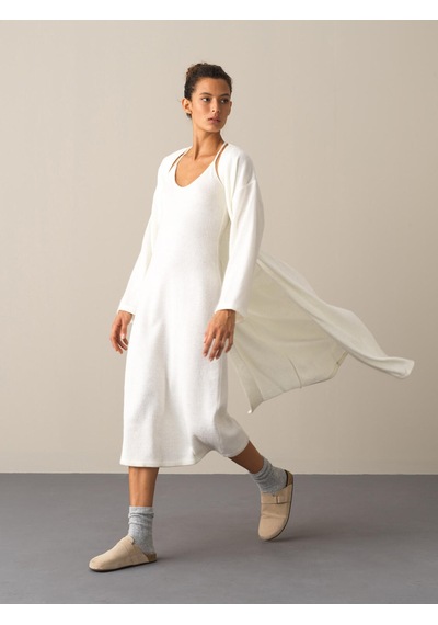 Xint Ekru Oversize Açık V Yaka Uzun Hırka 400523 Kırık Beyaz