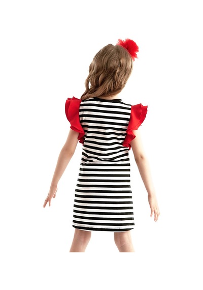 Denokids Lmg Uğurlu Kız Çocuk Çizgili Elbise Siyah