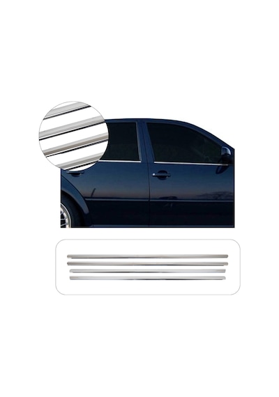 Volkswagen Golf 4 Uyumlu 1998-2004 Krom Cam Çıtası 4 Parça Paslanmaz Çelik