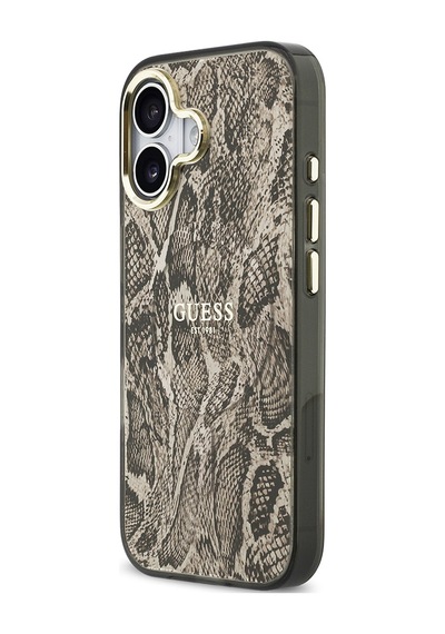 Apple Uyumlu iPhone 17 Kılıf Guess Lisanslı M-safe Özellikli Yazı Logolu Python Desenli Kapak Kahverengi Kahverengi