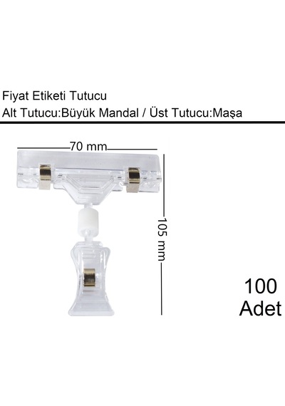 Etiket Tutucu / Maşalı / Büyük Mandal / Şeffaf / 70x105 Mm / 1 Koli:100 Adet