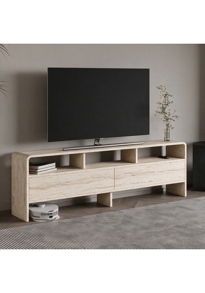 İnarch Dizayn Onda 2 Kapaklı Tv Sehpası - 160 Cm Modern Depolama Üniteli Tv Konsolu Traverten İnarch Dizayn Onda 2 Kapaklı Tv Sehpası - 160 Cm Modern Depolama Üniteli Tv Konsolu Traverten