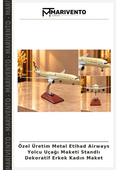 Özel Üretim Metal Etihad Airways Yolcu Uçağı Maketi Standlı Dekoratif Erkek Kadın Maket