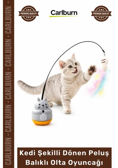 Özel Üretim İnteraktif 360 Dönen Yapışkanlı Eğitici Kedi Şekilli Dönen Peluş Balıklı Olta Oyuncağı