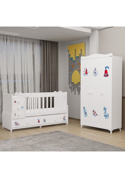 Melina Bebek Odası Yıldız 3 Kapaklı Dolap - Denizci Beyaz
