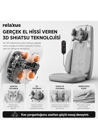 Rlx50 3d Shiatsu Masaj Koltuğu Isıtmalı, Titreşimli, Masaj Cihazı Gri