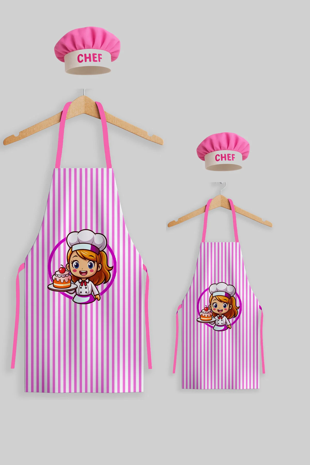 Ays Home Anne Çocuk Şapkalı Pembe Önlük Seti 2 Şapka 2 Önlük Pembe