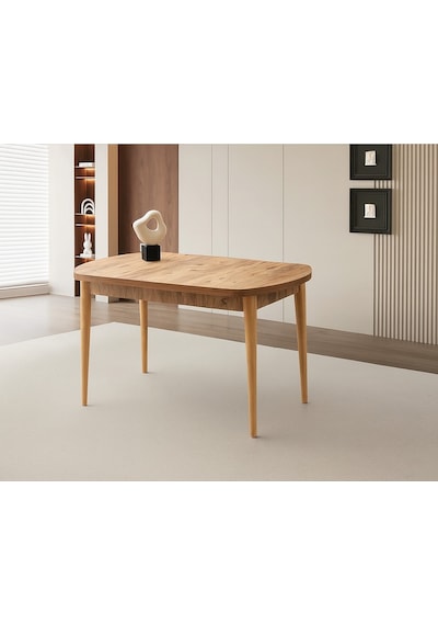 Ortadan Açılır Ahşap Yemek Masası Gizli Kaşıklık Bölmeli 80cm X 140cm Diş Budak Naturel