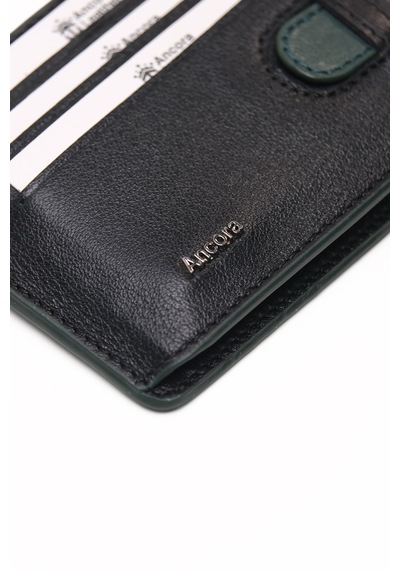Ancora Leather Hakiki Deri-minimal Tasarım Kartlık-26205-kişiye Özel İsim Baskılı Siyah - Yeşil