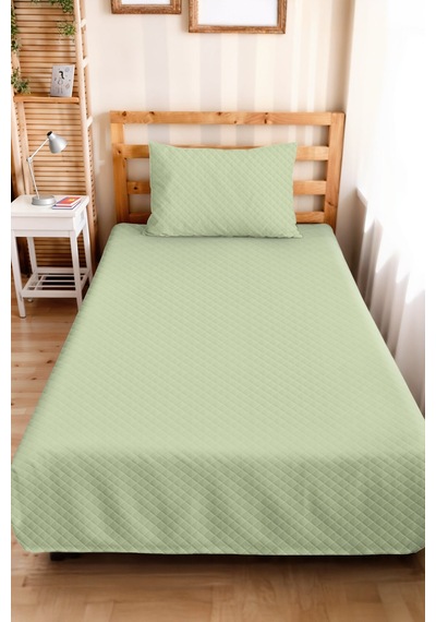 Mint Minimal Genç Odası Tek Kişilik Pike Takımı - Kapitone Pastel Yeşil 160x220 Cm Yatak Örtüsü Sabahçı Nehir Serinliği