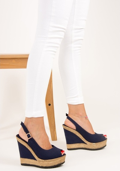Fox Shoes Lacivert Kadın Dolgu Topuklu Ayakkabı 9674070805