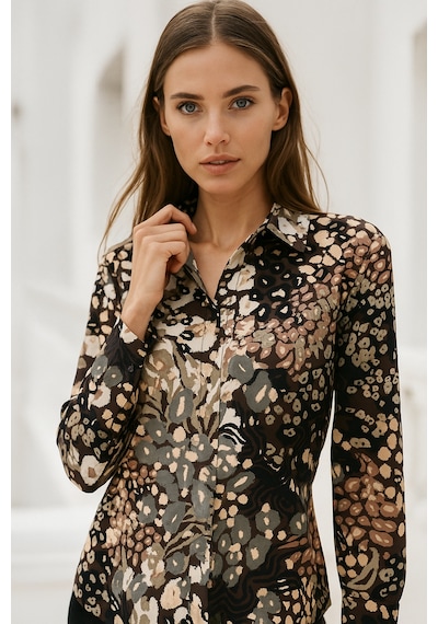 Rich Kadın Kahverengi Desenli Viskon Gizli Düğme Detaylı Slim Fit Desing Gömlek kahverengi Rich Kadın Kahverengi Desenli Viskon Gizli Düğme Detaylı Slim Fit Desing Gömlek kahverengi