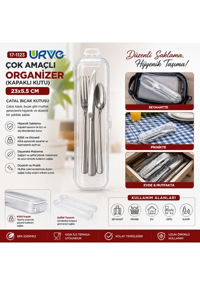 Urve Ur-3579 Şeffaf Plastik Kapaklı Çatal Bıçak Kutusu 23x5.5 Cm- 12'li Paket