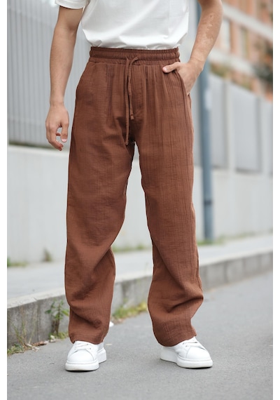 Madmext Kahverengi %100 Pamuklu Rahat Kesim Erkek Pantolon E6562