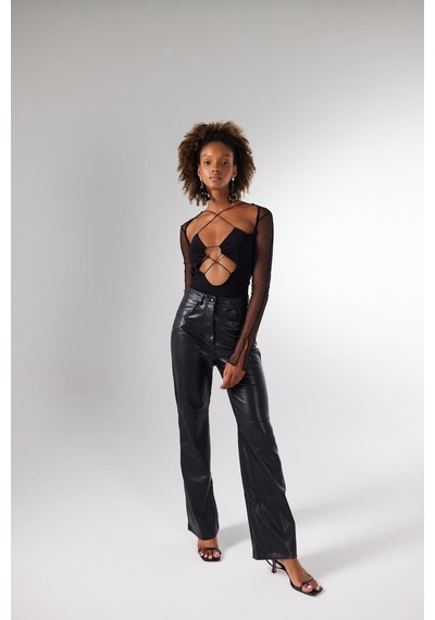 Holly Lolly Bel Bağlamalı Bony Bodysuit Siyah