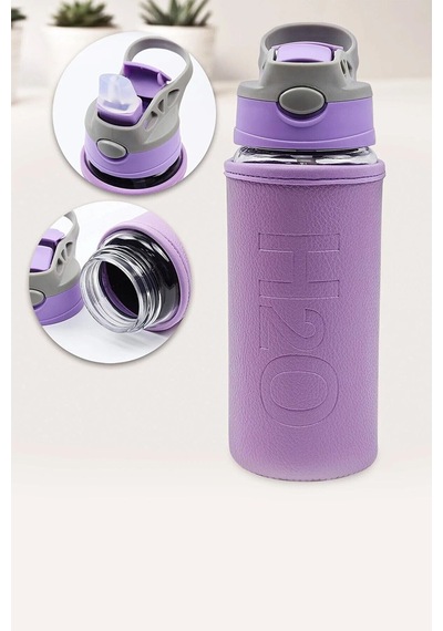 Deri Kılıflı Pipetli Cam Matara - 500 Ml-h2o87152 Lila - Lila
