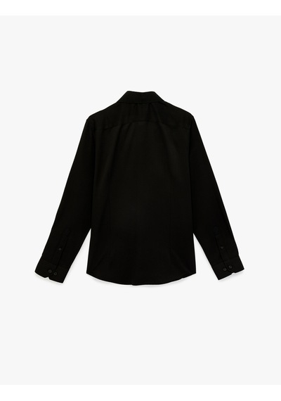 Koton Uzun Kollu Yarım İtalyan Yaka Slim Fit Gömlek Siyah 6sam60100hw Siyah
