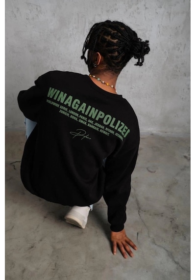 Defymoda Erkek Oversize Sweatshirt Siyah Renk Ön Ve Sırt Baskılı, Üç İplik İçi Pamuklu Kumaş, Rahat Kalıp, Siyah