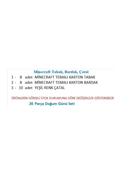 Minecraft Tabak, Bardak, Çatal