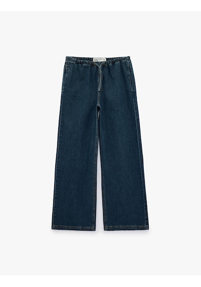 Koton Beli Bağcıklı Cep Detaylı Bol Paça Denim Pantolon Koyu İndigo 6sal40041md Indigo