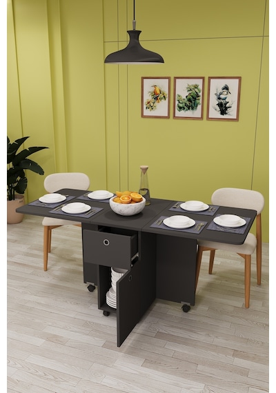 Asra Trend Katlanır Mutfak Masası KM-28 %100 MDF Çekmeceli Dolaplı Akıllı Masa Koyu Gri Asra Trend Katlanır Mutfak Masası KM-28 %100 MDF Çekmeceli Dolaplı Akıllı Masa Koyu Gri