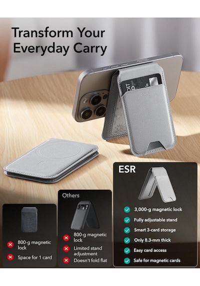 Esr Apple Uyumlu iPhone Standlı Cüzdan Halolock Magsafe Wallet Gri Gri