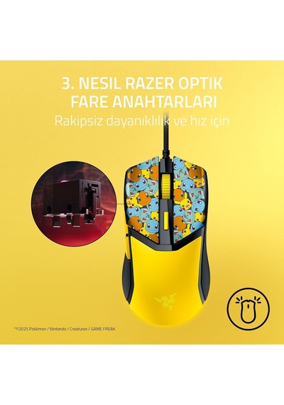 Cobra Pokémon Edition - Hafif Kablolu Oyun Faresi - 8500 Dpı Sensör - 58g - Optik Fare Anahtarları 3th Nesil - Degrade Alttan Parıltılı Chroma Aydınlatma - Speedflex Kablo Pokémon Kanto