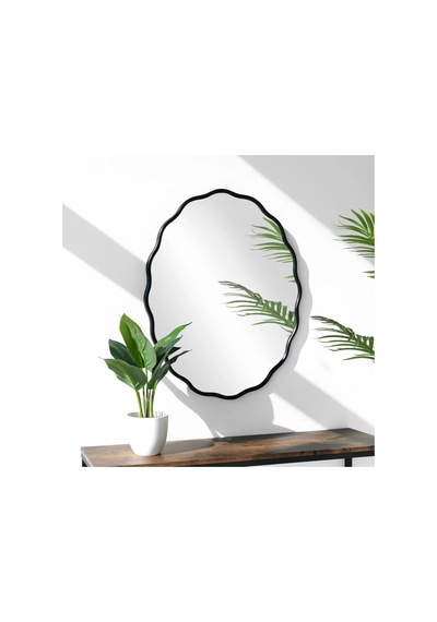 Dalgalı Oval Duvar Dekor Aynasıkonsol Aynası/dekor Aynası Siyah 60 X 90 Genel
