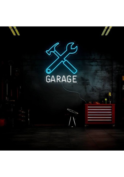 Garage Yazılı Ve Şekilli Neon Tabela Beyaz