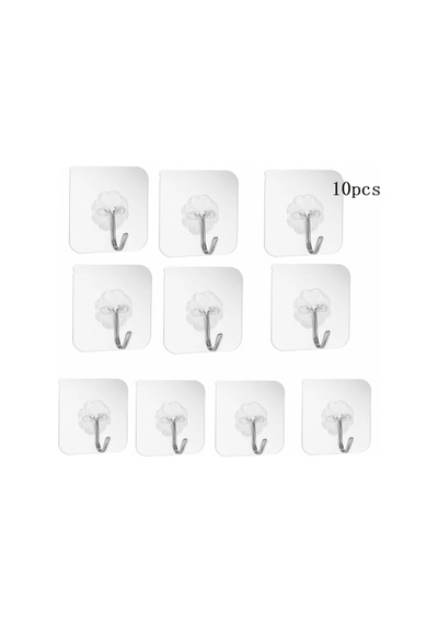 10 Adet 6x6cm Kendinden Yapışkanlı Şeffaf Güçlü Askı Kapı Duvar Askıları Ağır Yük Taşıma Askısı Beyaz