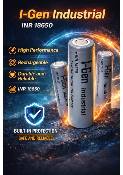 I-gen Industrial E003 Inr 18650 3.7v 2500 Mah 12c 9.25wh Li-ıon Şarjlı Pil Düz Başlı Lityum Pil Tekli Paket