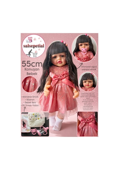 Büyük Boy Konuşan Bebek 55 Cm Konuşan Gerçekçi Reborn Bebek Yumuşak Vinil Aksesuarlı Sesli Bebek