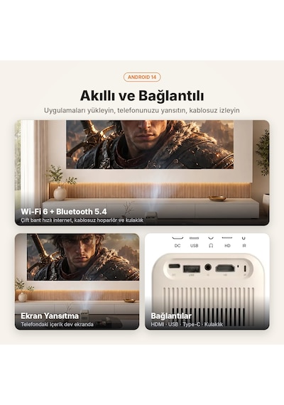 Byıntek Mango 1 Mini Projektör Android 14 Wi-fi 6 Bluetooth Otomatik Odak 720p 4k Destekli Taşınabilir Projeksiyon