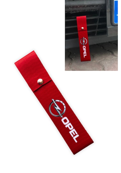 Opel Logolu Kırmızı Renk Yüksek Kalite Tampon Dili & Çeki İpi 2'li Set Kırmızı