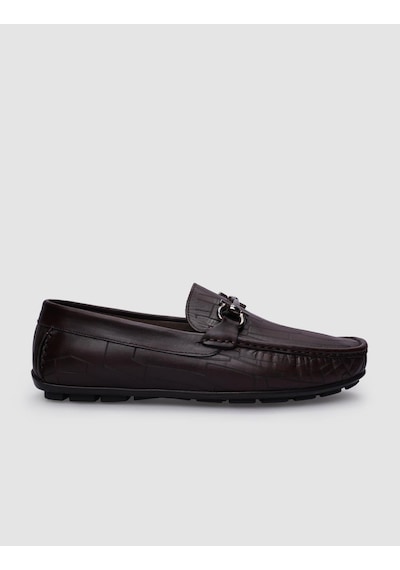 Cabani %100 Hakiki Deri Kahverengi Tokalı Desenli Erkek Loafer-kahverengi Kahverengi