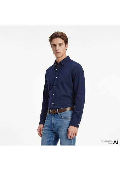 Tommy Hilfiger Mw0mw41690 Knit Pique Featherweight Erkek Gömlek Lacivert