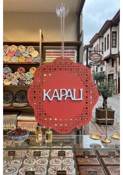 Hazeran Rattan Desenli Modern Açık/kapalı Tabelası - Kırmızı