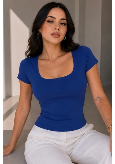 Bb Butik Basic Soft Touch Kare Yaka Body Tulum Astarlı Md3535 Mavi