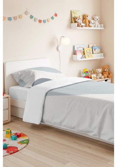Mavi Geometrik Modern Genç Odası Tek Kişilik Pike Takımı - Gri Minimal 160x220 Cm Yatak Örtüsü Beyaz