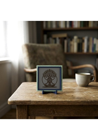 Hayat Ağacı Motifli Ve Meditasyon Figürlü Dekoratif Parça, Sevdikleriniz İçin Hediye 10x10 Cm