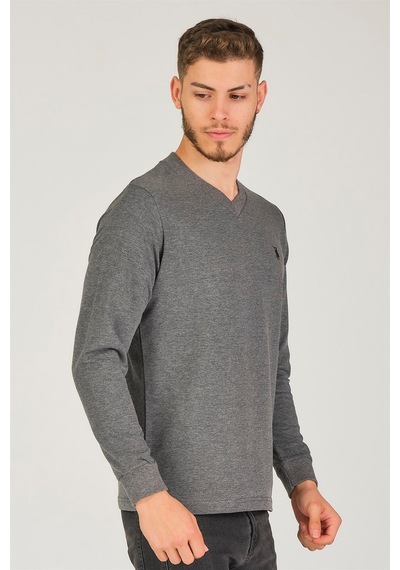 V4002 Dewberry V Yaka Erkek Sweatshırt-antrasit Antrasit