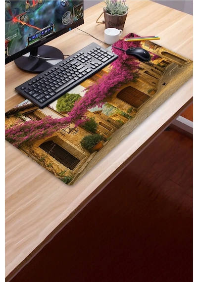 Sonictouch Ultragrand Leylak Çiçekli Taş Evler Dikişsiz Xxl Gaming Oyuncu Masaüstü Mor Klavye Mouse Mousepad