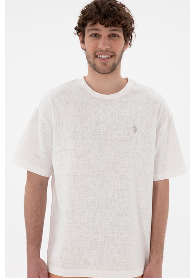 U.S. Polo Assn. Erkek Comfort Fit Bisiklet Yaka Ekru Jakarlı İnterlok Tişört 50308448-VR019 U.S. Polo Assn. Erkek Comfort Fit Bisiklet Yaka Ekru Jakarlı İnterlok Tişört 50308448-VR019
