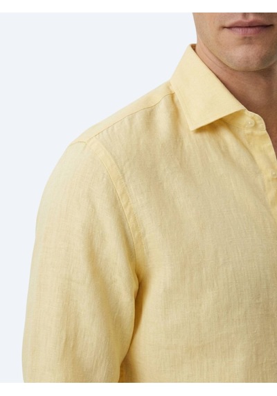 Kip Sarı Regular Fit Uzun Dokuma Casual Pamuk Karışımlı Gömlek