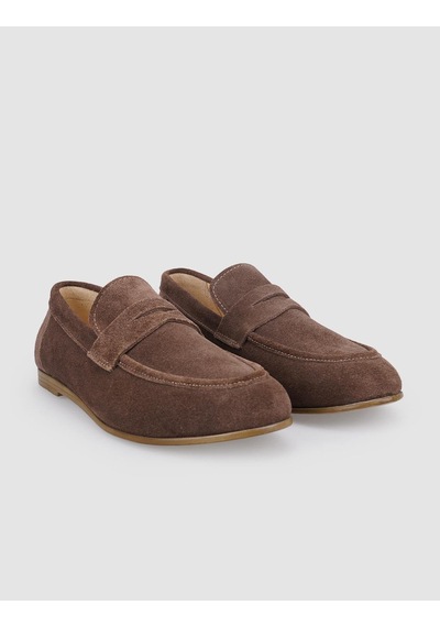 Hakiki Deri Kahverengi Süet Kadın Loafer Kahverengi