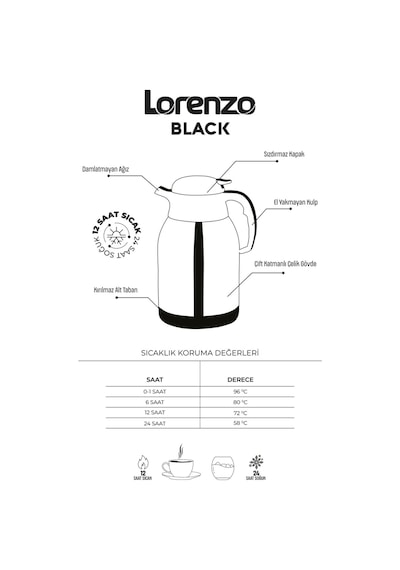 Lorenzo Black Paslanmaz Çelik Termos 2 L