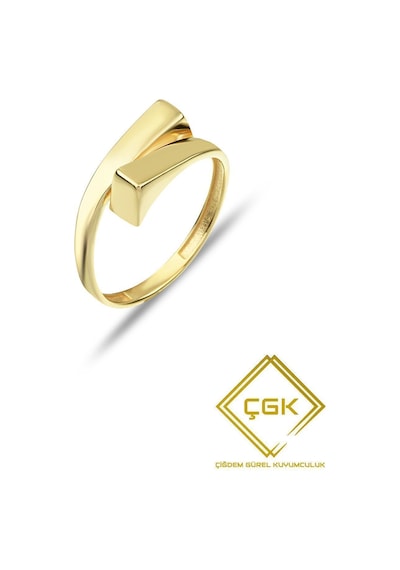 Çgk Çiğdem Gürel Kuyumculuk Çgk Wave 8 Ayar Altın Modern Minimal Yüzük Kadın, Tasarım Formu Gold