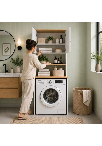 Banyo Dolabı / Çamaşır - Kurutma Makinesi Dolabı Beyaz - Atlantik Çam