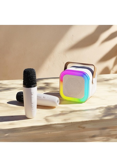 Polosmart Fs89 Kablosuz Rgb Led Aydınlatmalı Bluetooth 5.4 2 Mikrofonlu Karaoke Set Beyaz