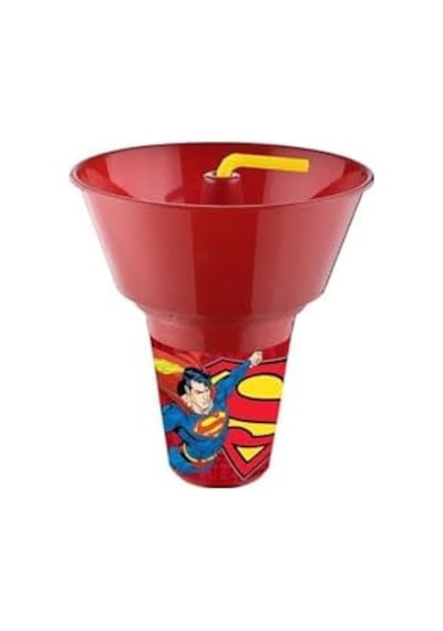 Supermn Lisanslı Cips Ve Mısır Kovalı Pipetli Bardak Açık Kırmızı